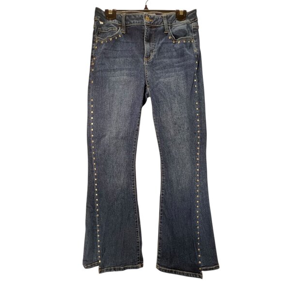 Ceros Denim - Ceros Denim Flared Studded Jeans Silver Side Rivets Womens 9/29 Retro Sylish